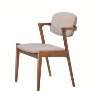 Cadeira Milo – Madeira Nogueira com Estofos em Tecido Bege
